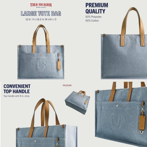 TRUE RELIGION STITCHED HORSESHOE LARGE TOTE BAG 🆕NWT/FAST SHIPPING😮‍💨⚡🚚 - Picture 4 of 16